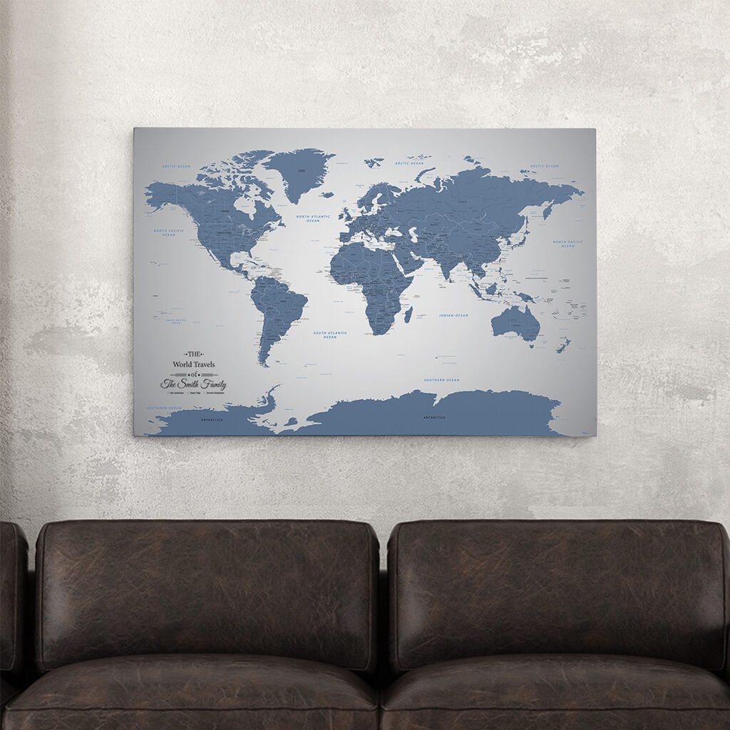 24x36 Gallery Wrapped Blue Ice World Travel Map