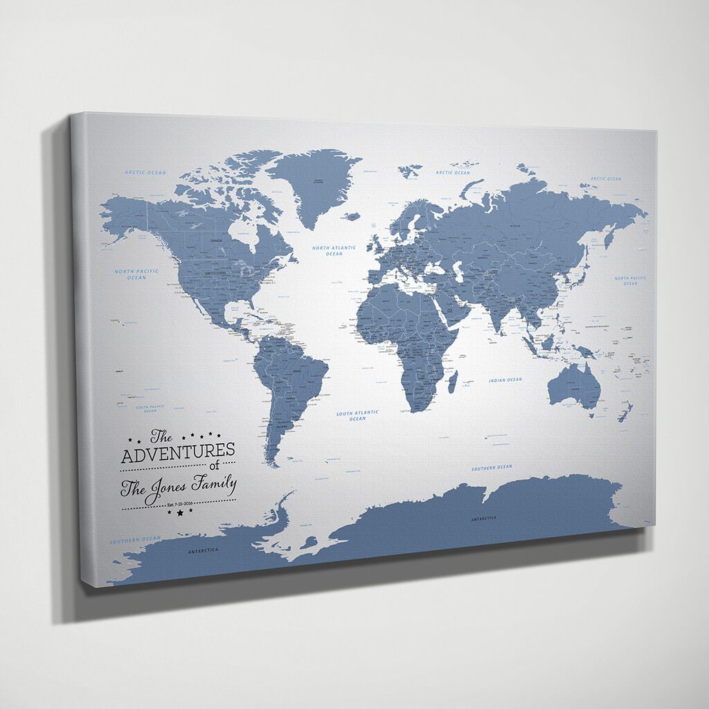 Gallery Wrapped Blue Ice World Map Side View