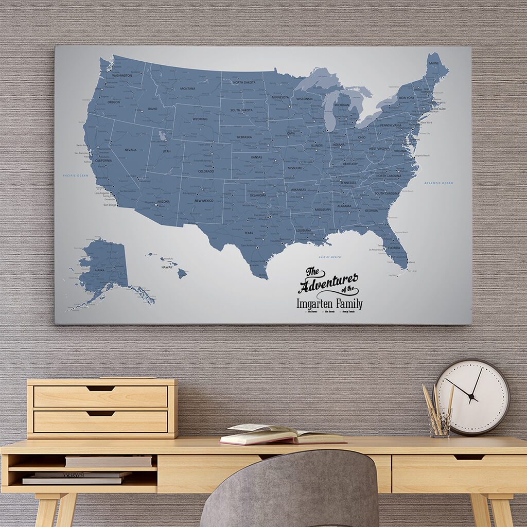 30x45 Gallery Wrapped Canvas Blue Ice USA Map