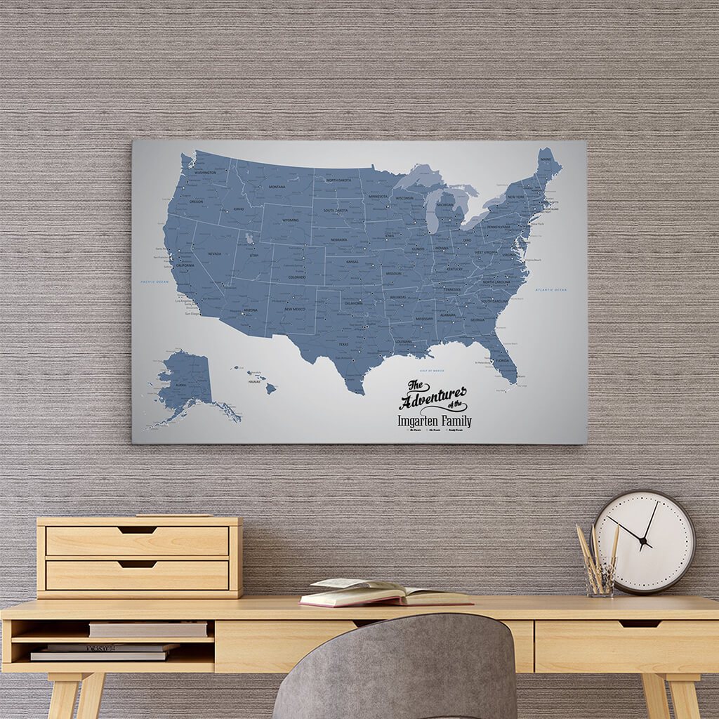 24x36 Gallery Wrapped Canvas Blue Ice USA Map