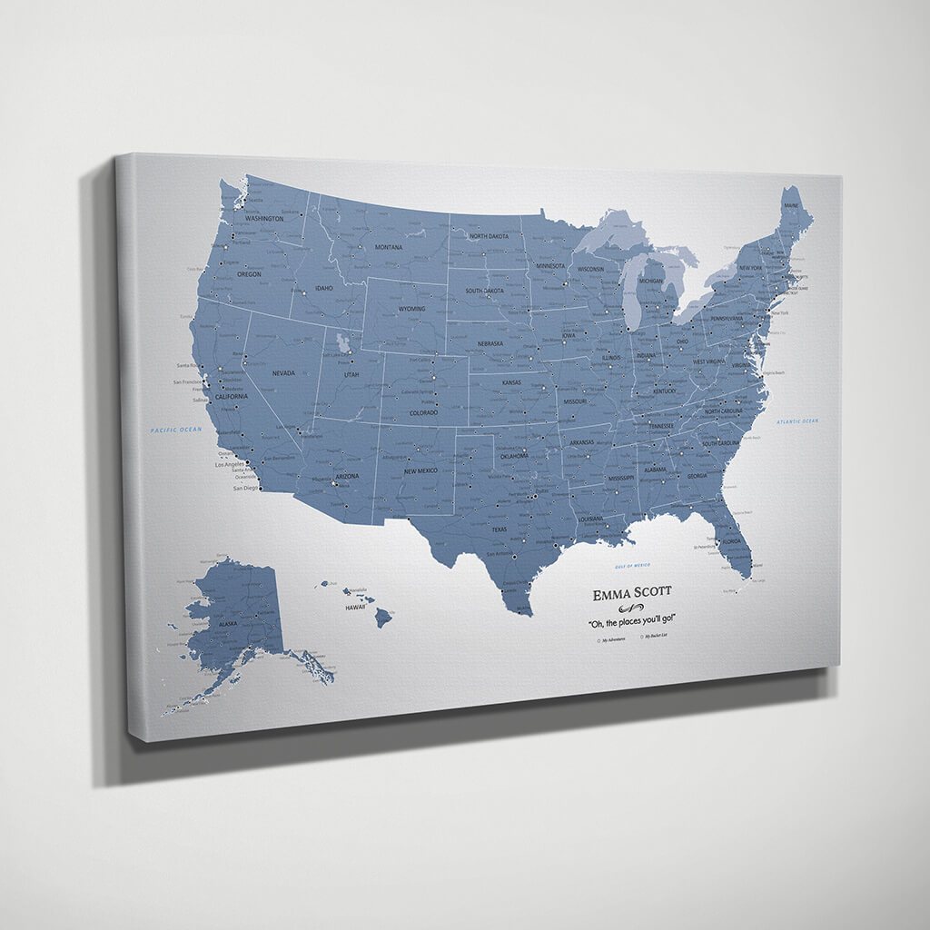 Gallery Wrapped Blue Ice USA Map Side View