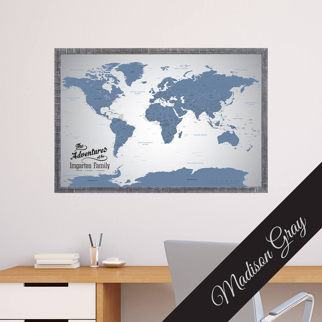 Blue Ice Canvas map in Premium Madison Gray Frame