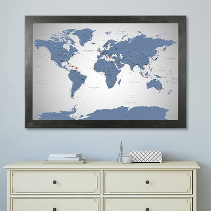 Blue Ice World Travel Map with Rustic Black Frame