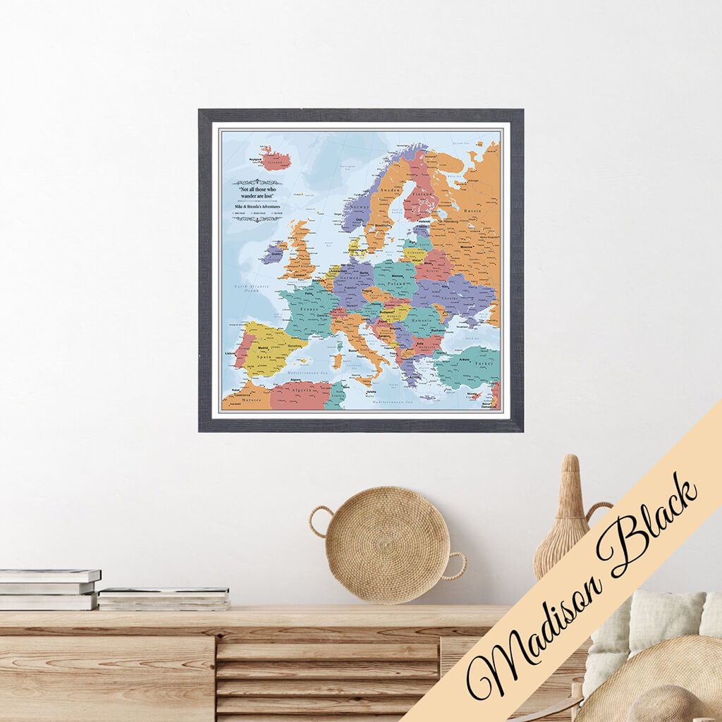 Canvas Blue Oceans Europe Travel Map - Premium Madison Frame