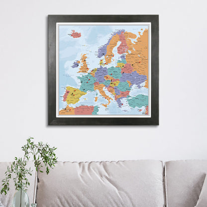 Blue Oceans Europe Travel Map in Rustic Black Frame