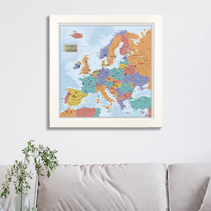 Blue Oceans Europe Travel Map in Textured White Frame