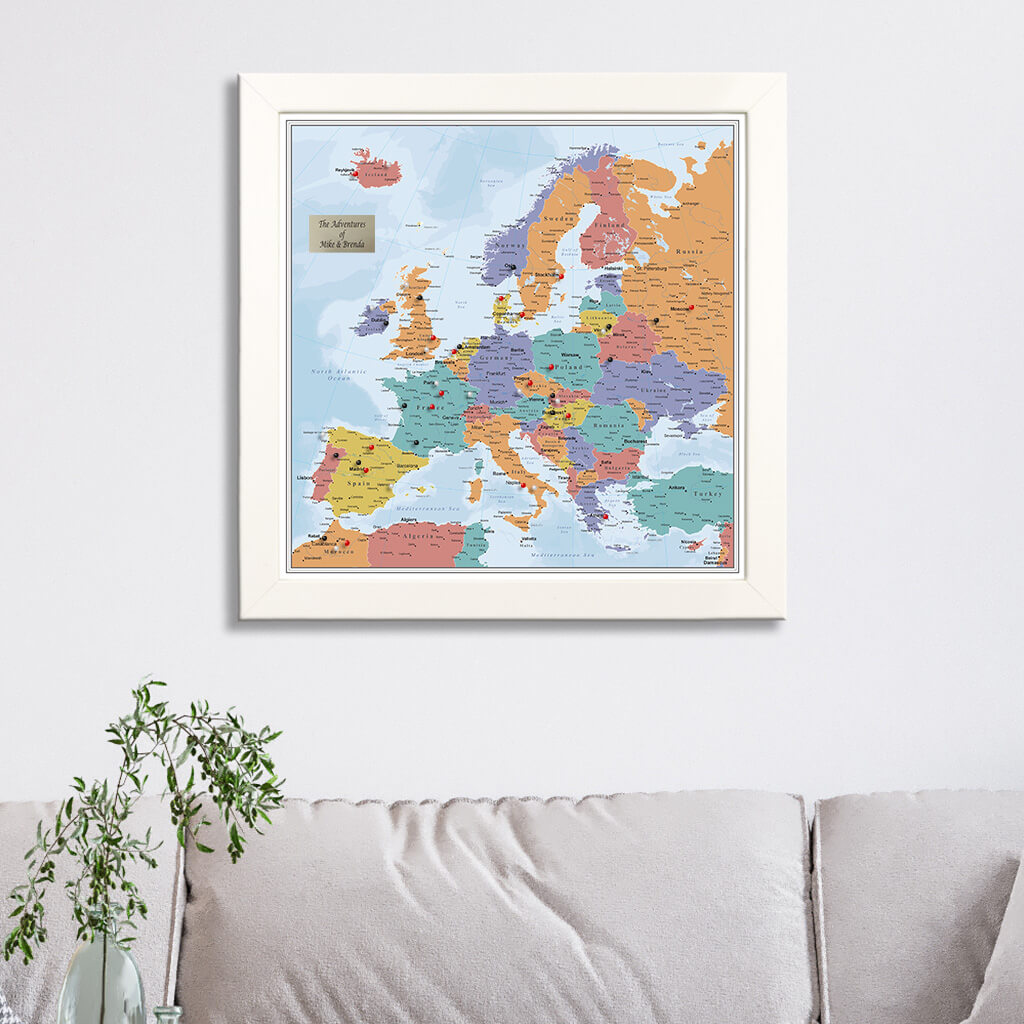Blue Oceans Europe Travel Map in Textured White Frame