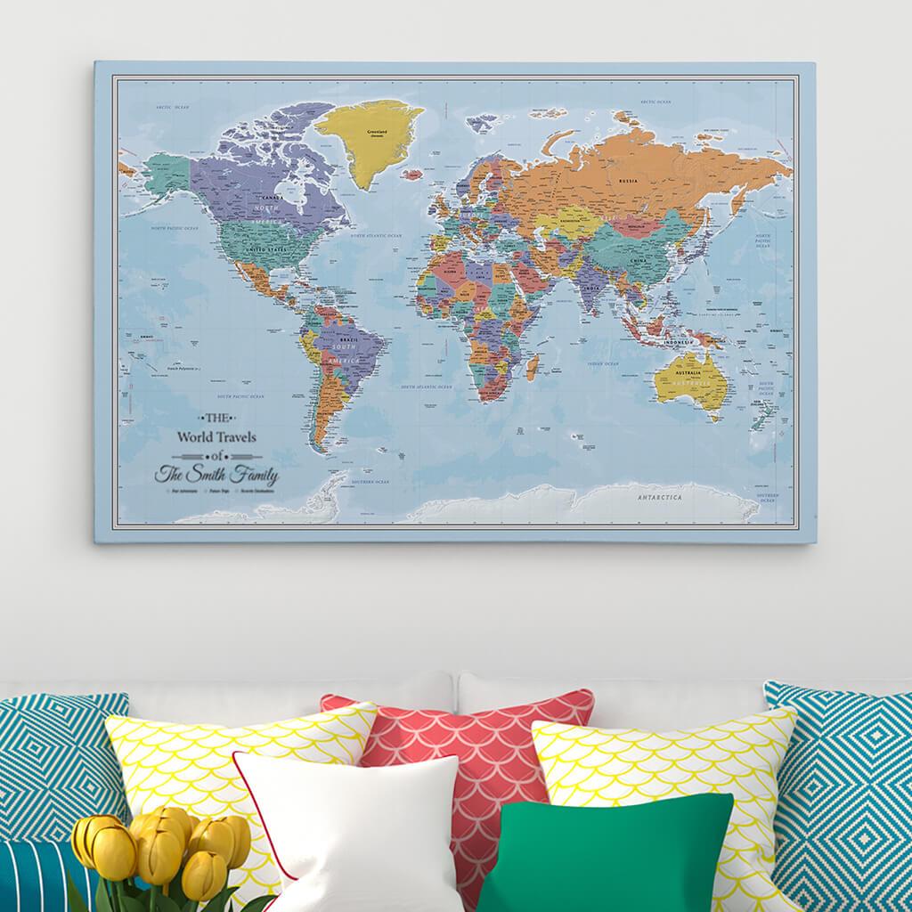 Gallery Wrapped Canvas World Maps | Modern World Maps - Push Pin Travel ...