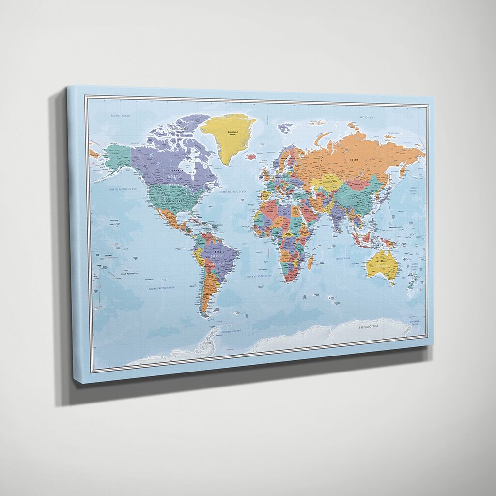 Gallery Wrapped Blue Oceans World Map Side View