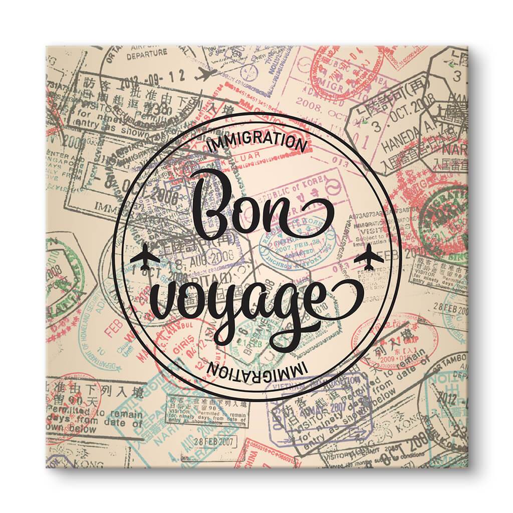 Bon Voyage Passport Stamps Canvas Art Closeup