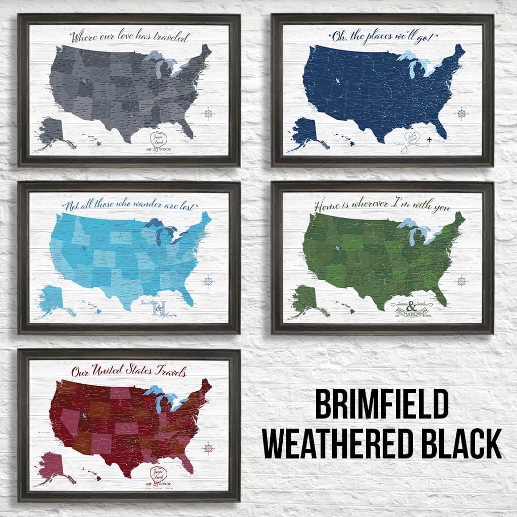 Anniversary Canvas Maps in Brimfield Black Frame