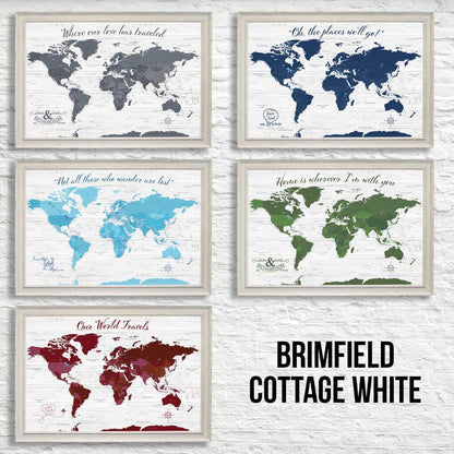 Canvas Anniversary World Map Color Options in Premium Brimfield White Frame