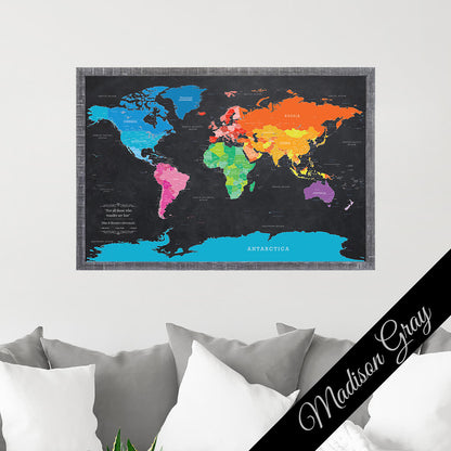 Framed Canvas Bright Night Push Pin Map - Premium Madison Gray Frame