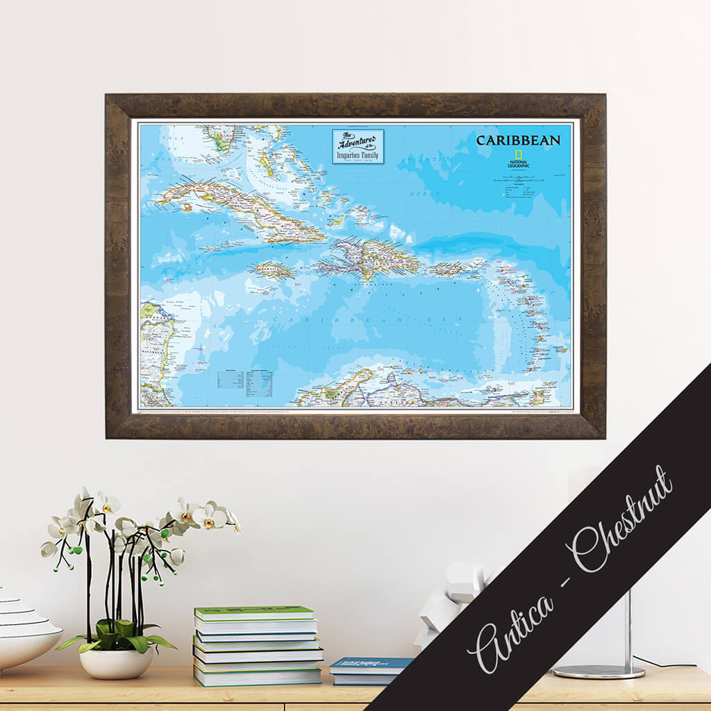Canvas - Classic Caribbean Travel Map with Pins