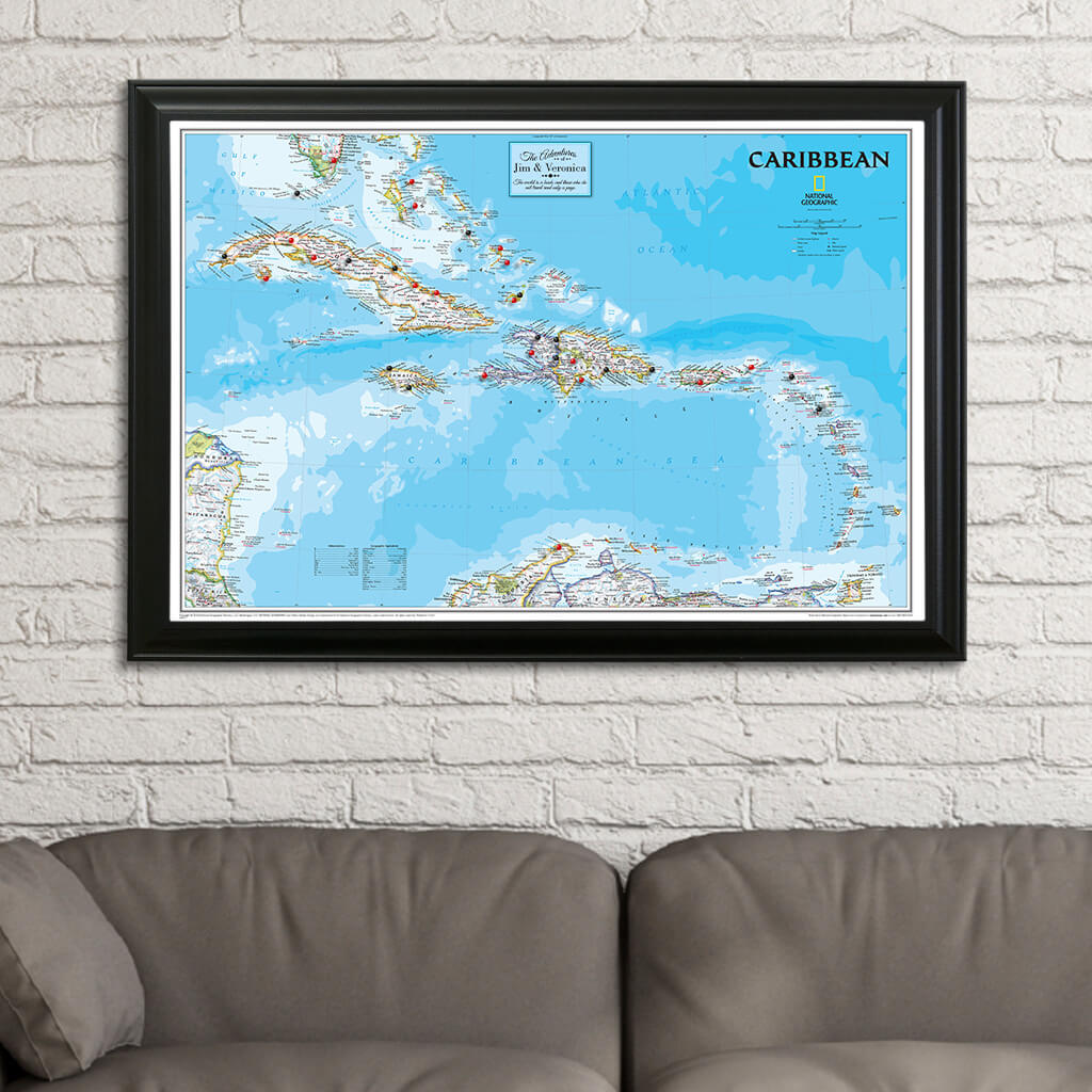 Canvas - Classic Caribbean Travel Map with Pins