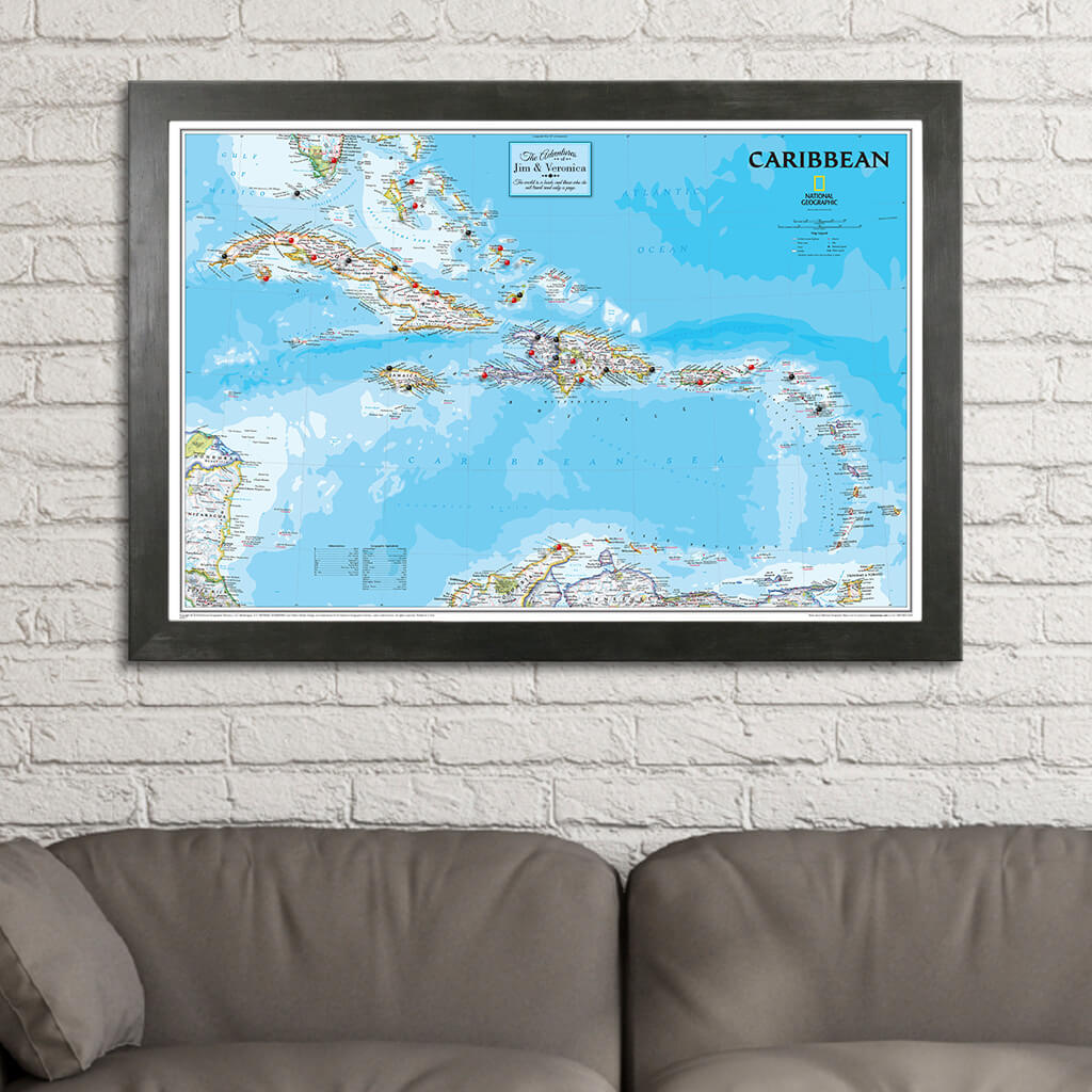 Canvas - Classic Caribbean Travel Map with Pins