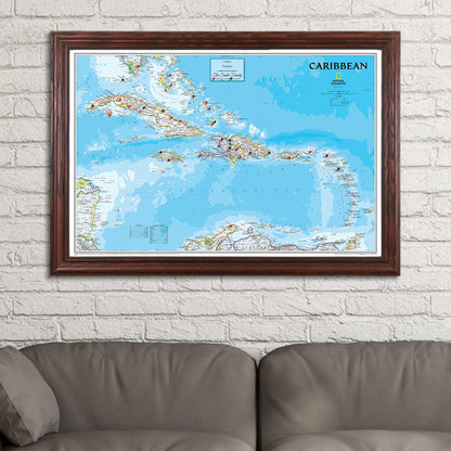 Canvas - Classic Caribbean Travel Map with Pins