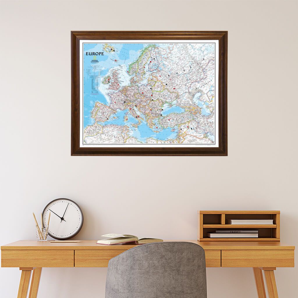 Push Pin Travel Maps Classic Europe in Brown Frame