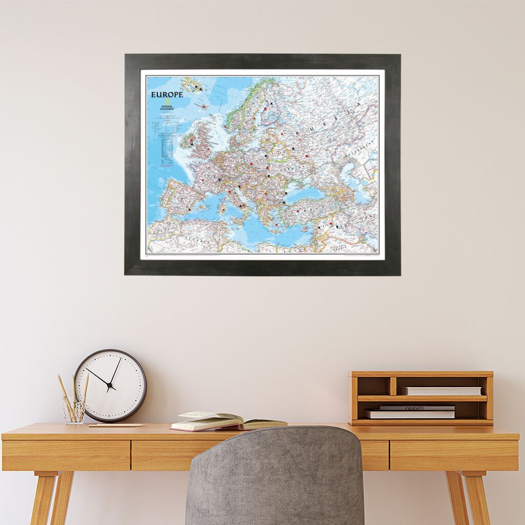 Push Pin Travel Maps Classic Europe in Rustic Black Frame