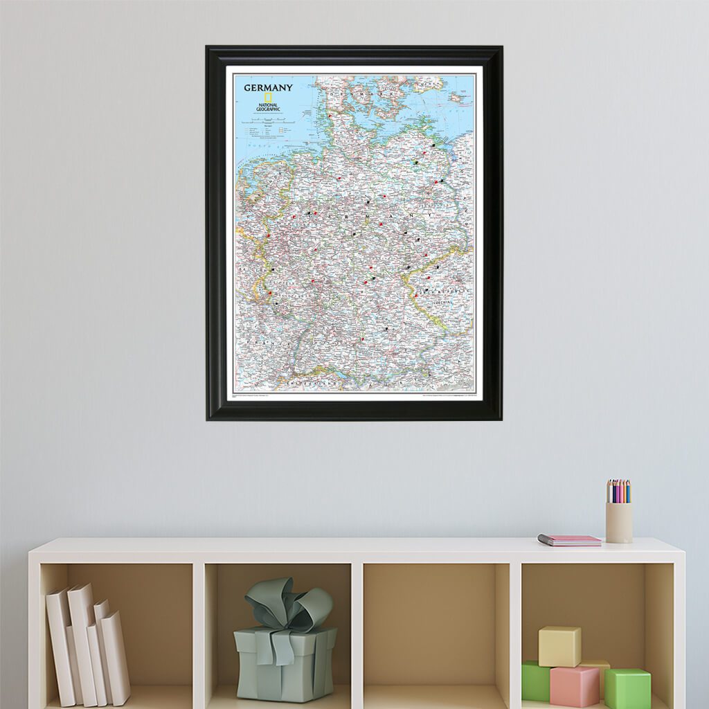 Classic Germany Push Pin Travel Map in Black Frame
