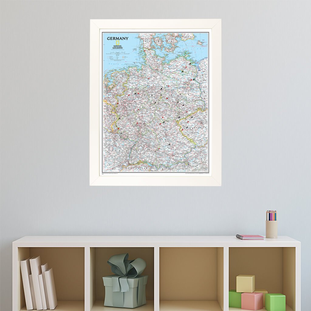 Classic Germany Push Pin Travel Map in Textured White Frame