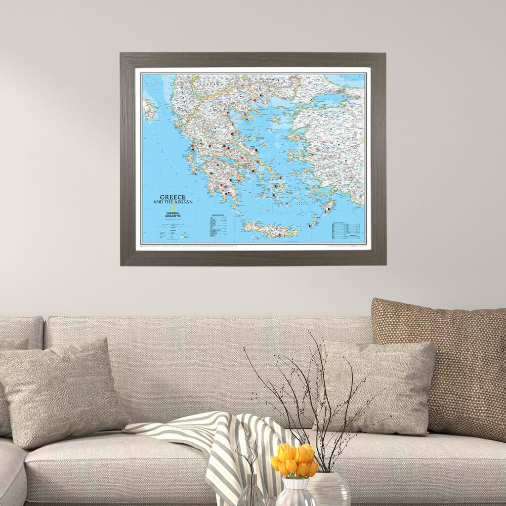 Push Pin Travel Maps Classic Greece in Barnwood Gray Frame