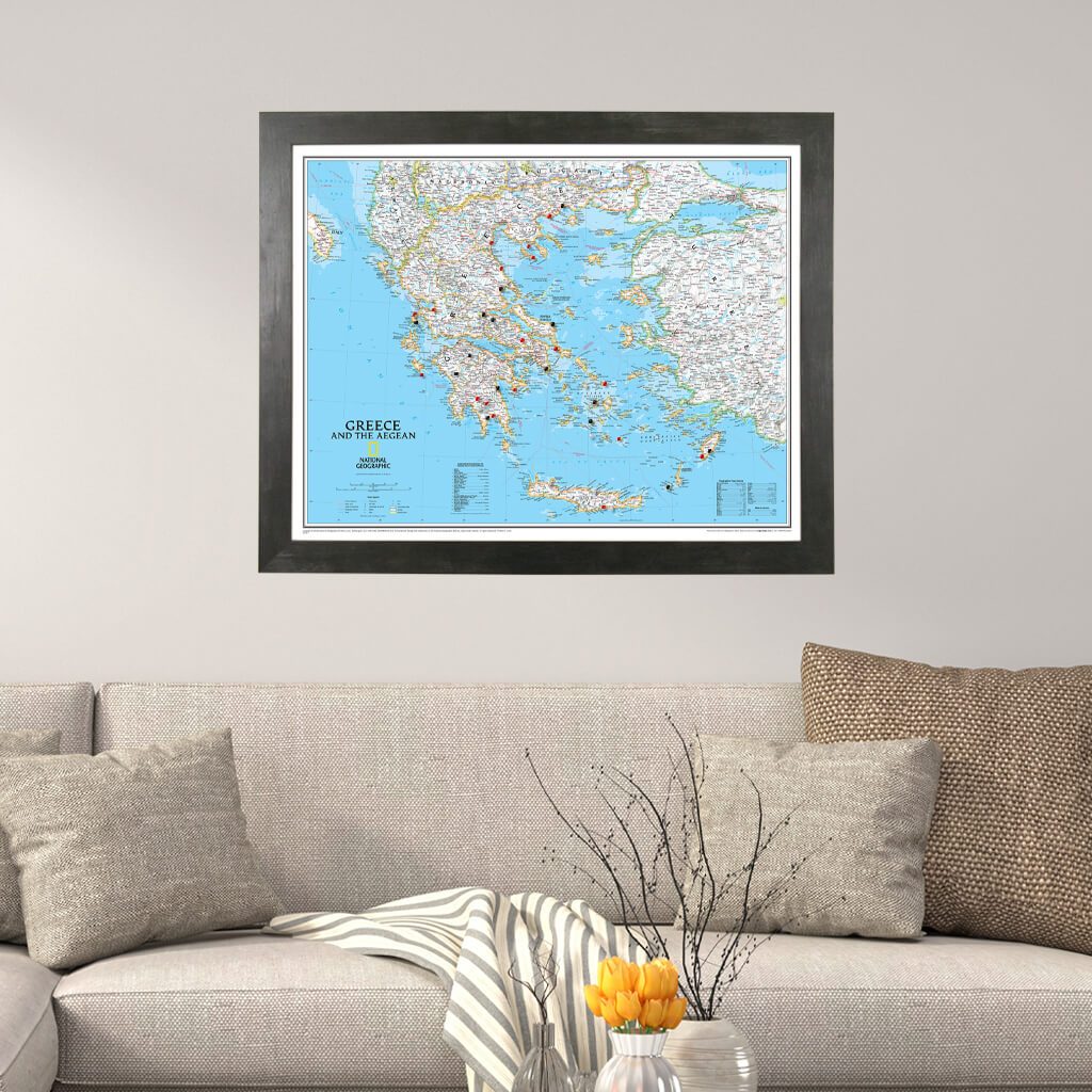 Push Pin Travel Maps Classic Greece in Rustic Black Frame