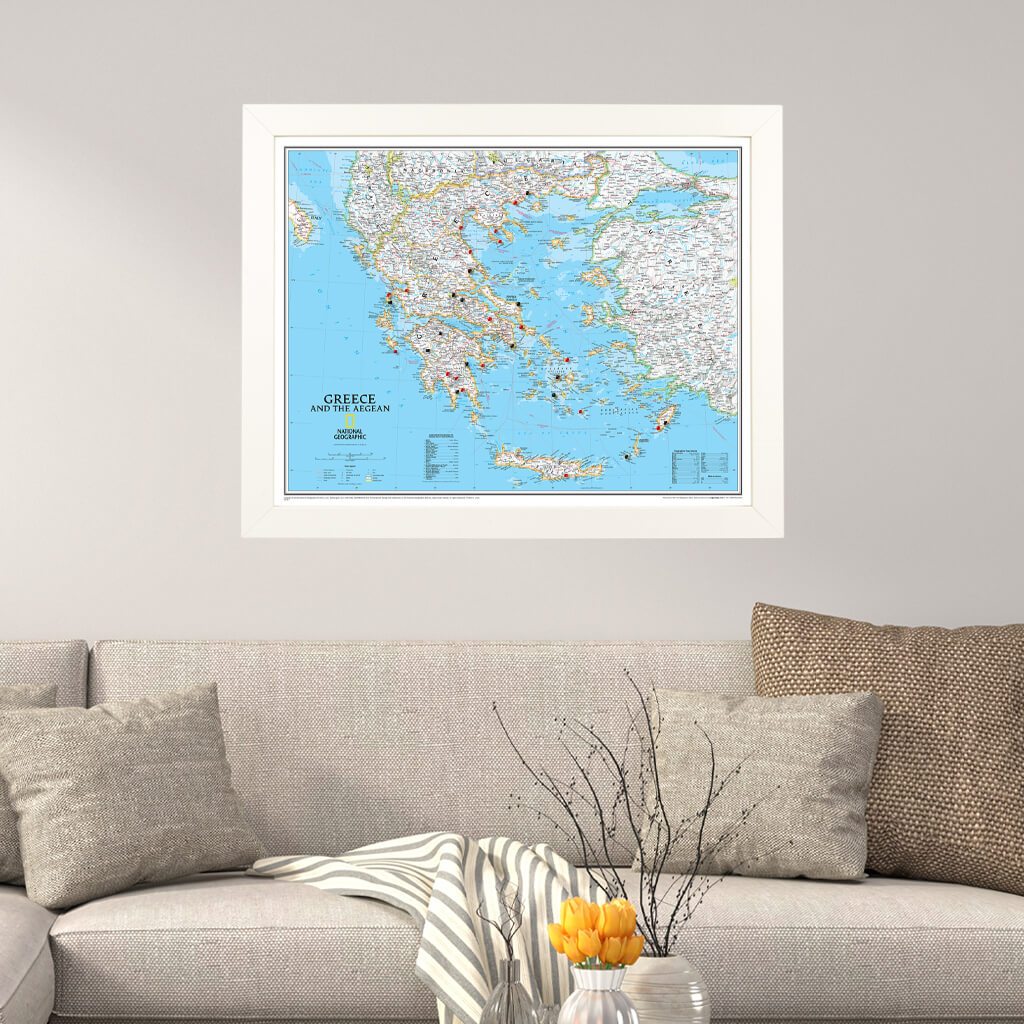 Push Pin Travel Maps Classic Greece in Textured White Frame