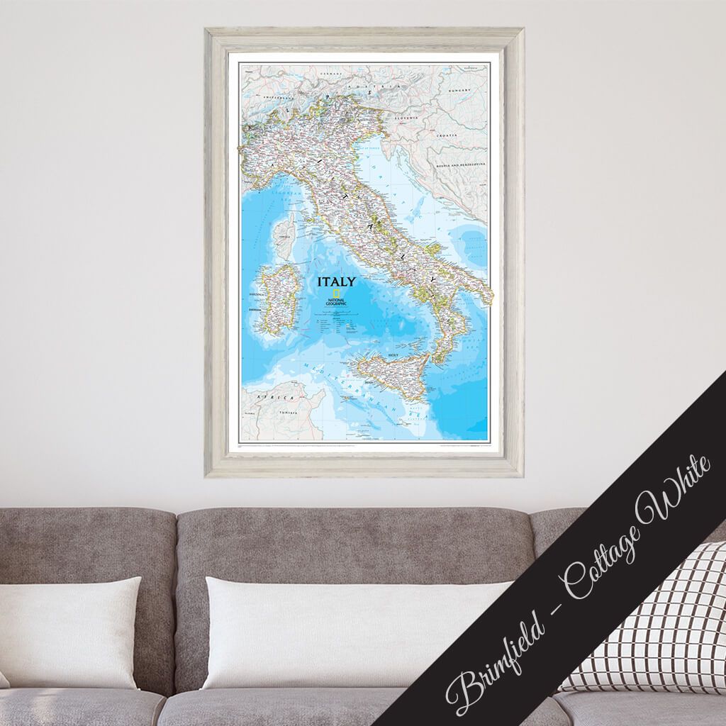 Canvas Italy Travel Map in Premium Brimfield White Frame
