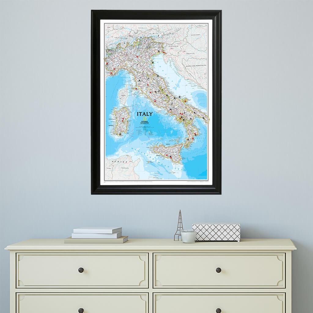 Classic Italy Push Pin Travel Map in Black Frame