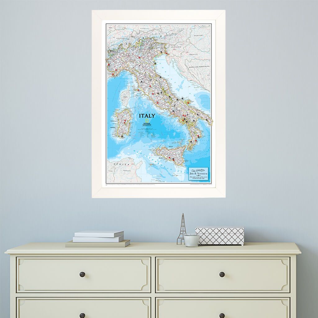 Canvas Italy Travel Map in Textured White Frame