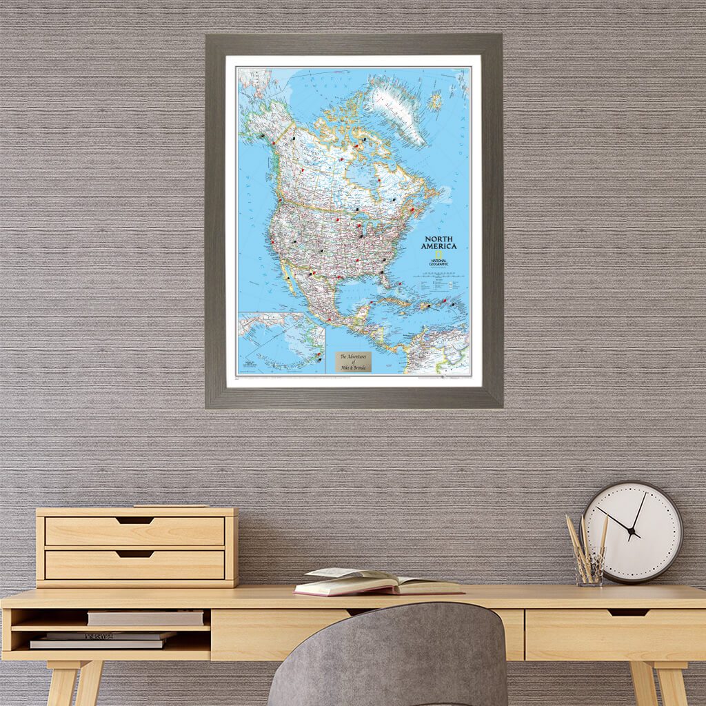 North America Travel Map in Barnwood Gray Frame