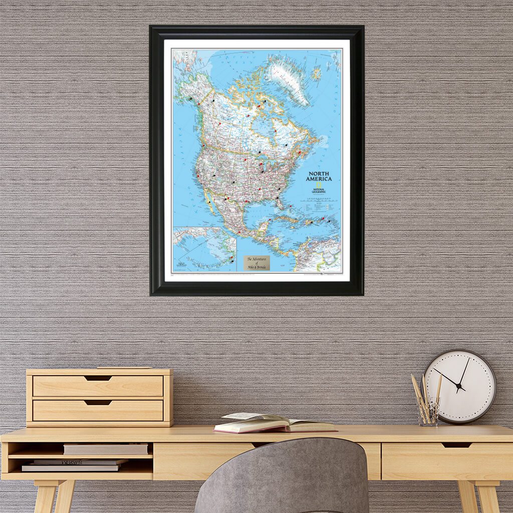 North America Travel Map in Black Frame