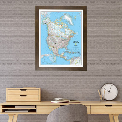 North America Travel Map in Rustic Brown Frame