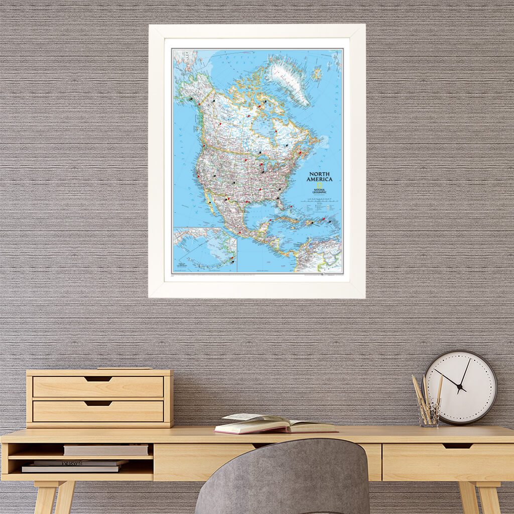 North America Travel Map in Textured White Frame
