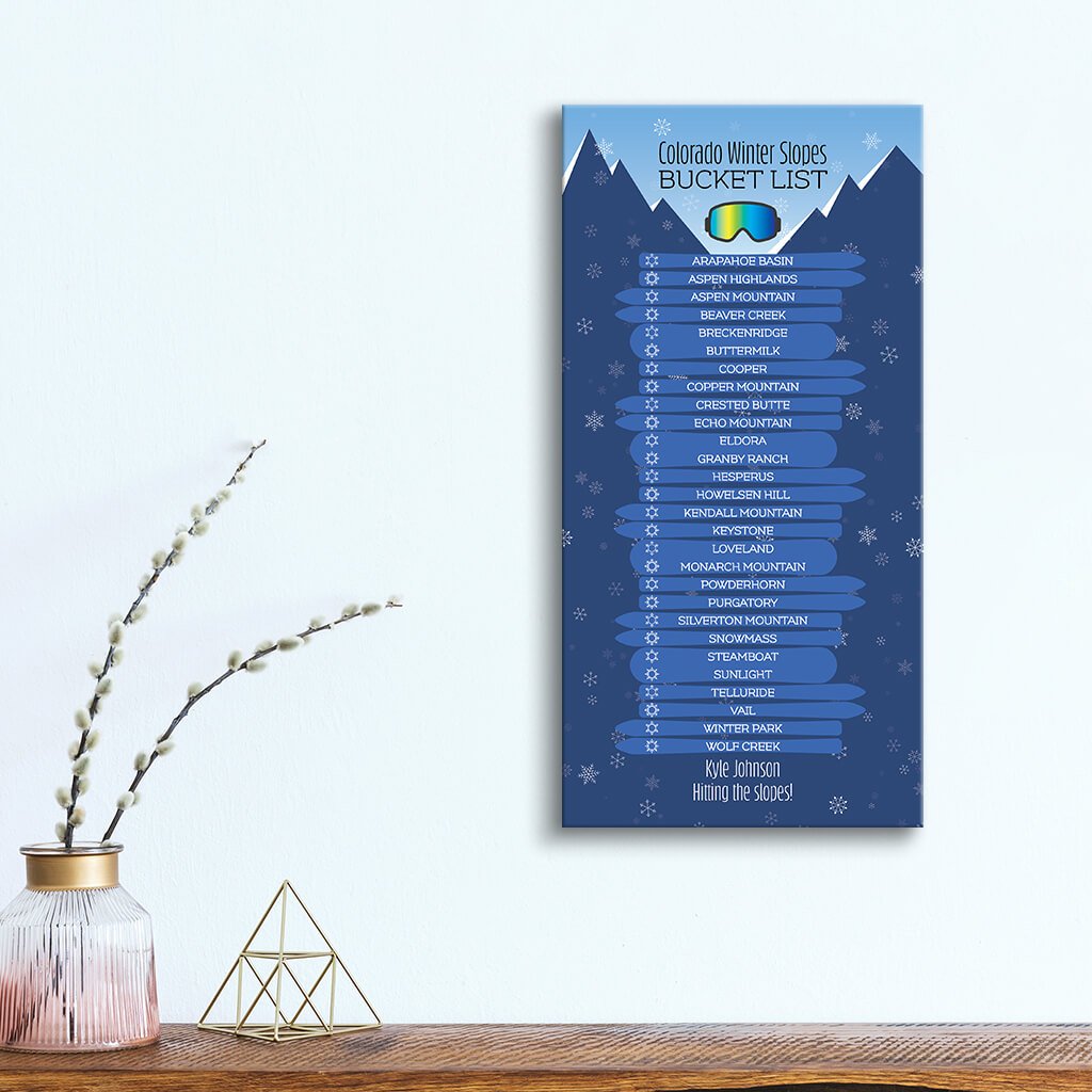 Colorado Ski Resorts Bucket List- Blue Snowflakes - Gallery Wrapped