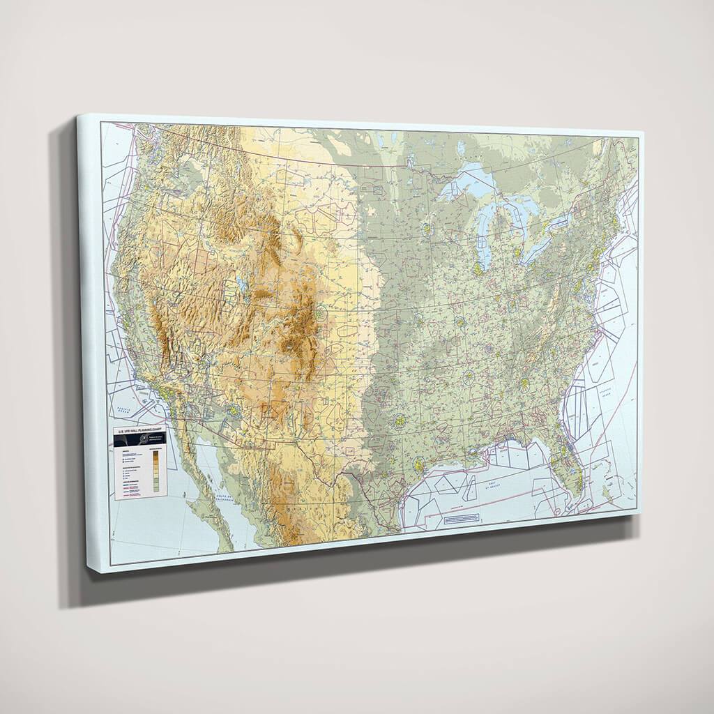 Gallery Wrapped Canvas VFR USA Pilot&#39;s Map Side View