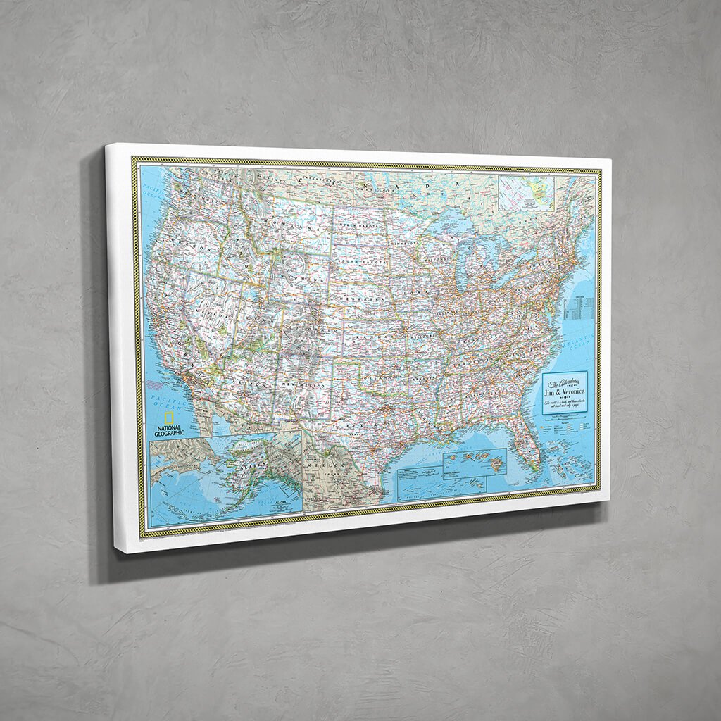 Gallery Wrapped Canvas Classic US Map with pins