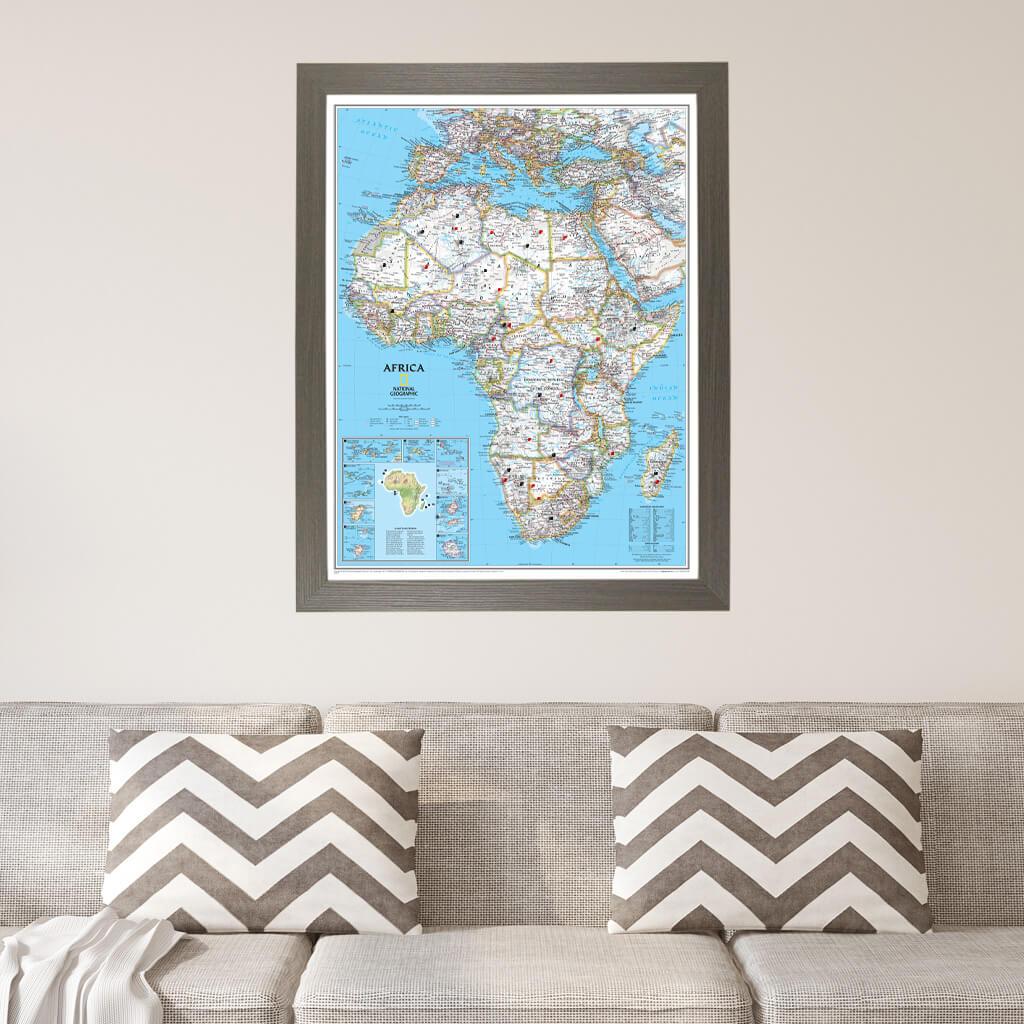 Classic Africa PinBoard Travel Map Barnwood Gray Frame