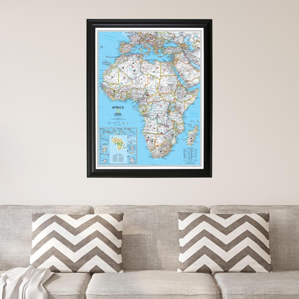 Classic Africa Framed Wall Map Black Frame