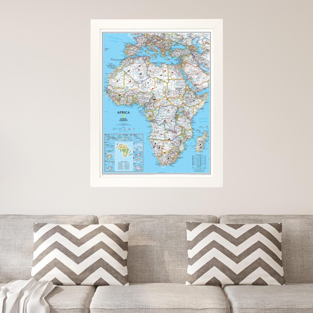 Classic Africa Travel Map with Textured White frame with Push Pins
