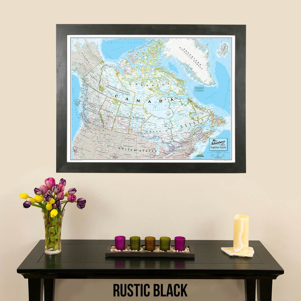 Canvas Classic Canada Push Pin Travel Map with push pins with modern rustic black frame