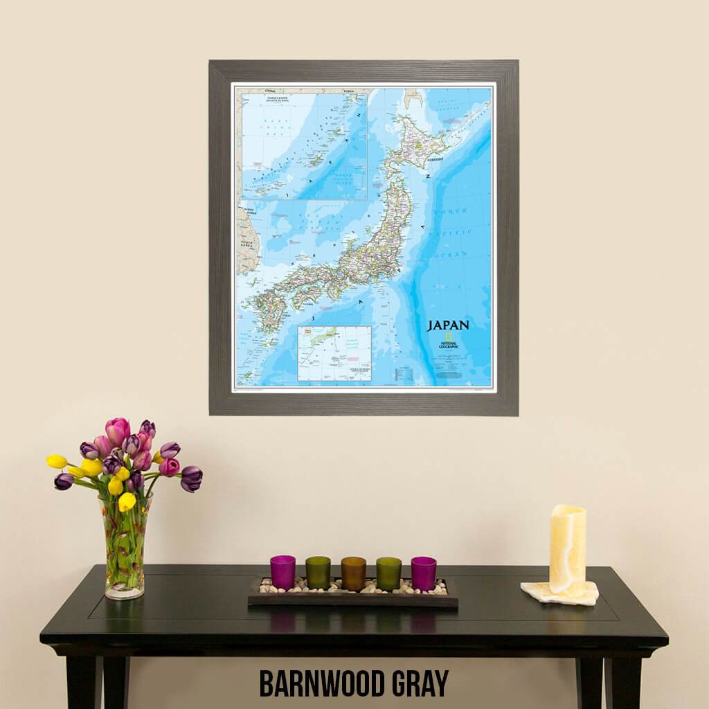 Canvas Classic Japan Map by Nat Geo in Barnwood Gray Frame