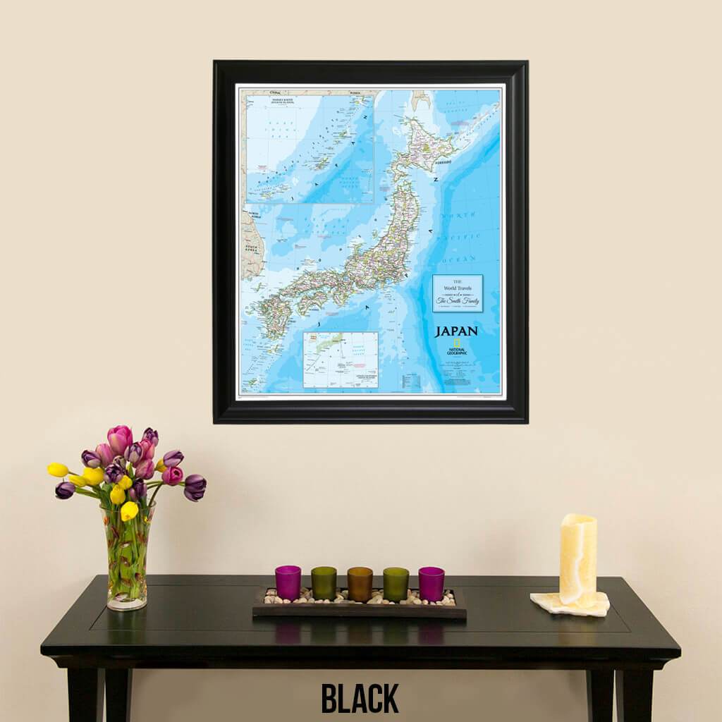 Classic Japan Travel Map on Canvas in Black Frame