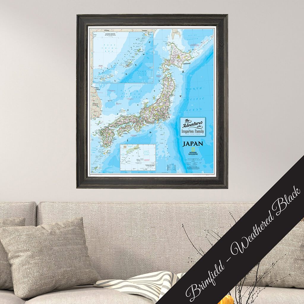 Canvas Wall Map of Japan by Nat Geo in Premium Solid Wood Brimfield Weathered Black Frame