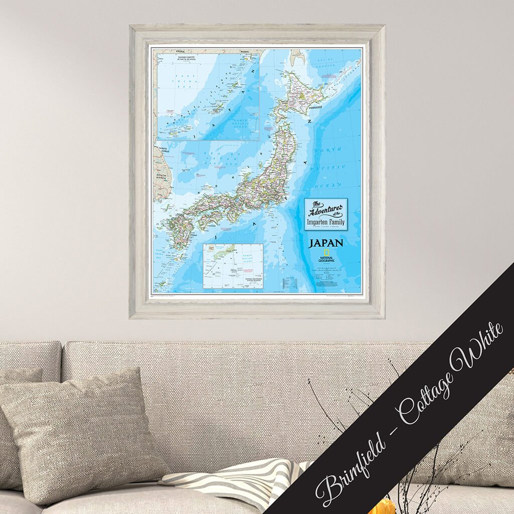 Canvas Japan Classic Map in Premium Brimfield Cottage White Real Wood Frame