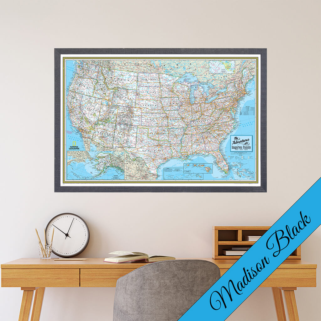 Canvas Classic USA Push Pin Map with Premium Madison Black Frame