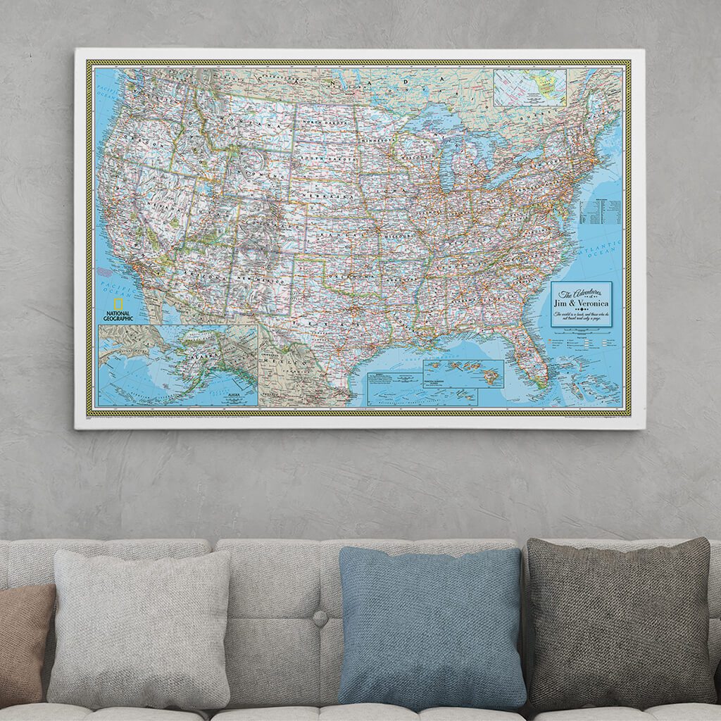30x45 Gallery Wrapped Classic USA Push Pin Travel Map