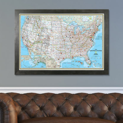 Classic USA Push Pin Map in Rustic Black Frame