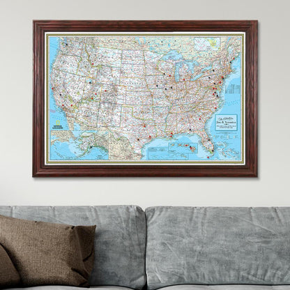 Canvas Classic USA Push Pin Travel Map Solid Wood Cherry Frame